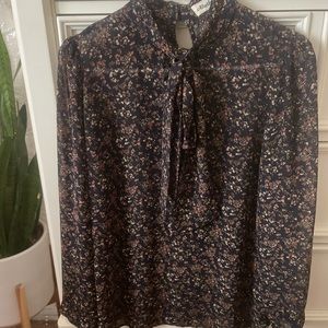 ModCloth 1970s style blue floral blouse front tie